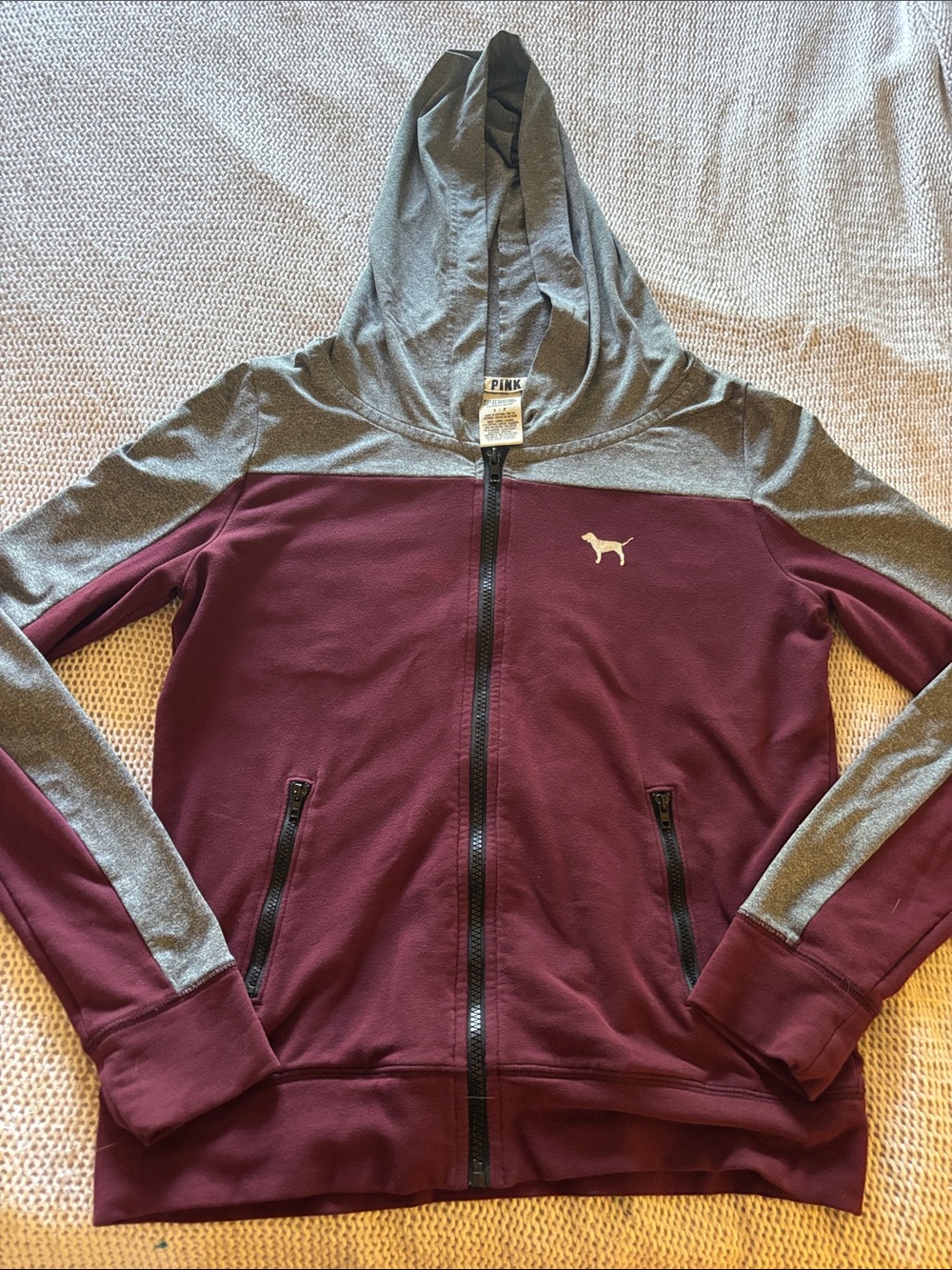 PINK Victoria's Secret Maroon & Gray Logo Hoodie